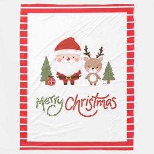 Süßer Weihnachtsmann & Rentiere Fleecedecke