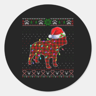 Süßer Weihnachtsmann Rot kariert Französische Bull Runder Aufkleber