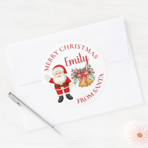 Süßer Weihnachtsmann Rote Beeren Glocke Name Frohe Runder Aufkleber