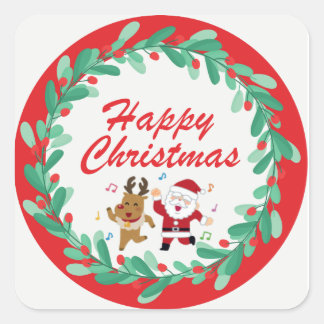 Süßer Weihnachtsmann & Rudi Weihnachtsaufkleber Quadratischer Aufkleber