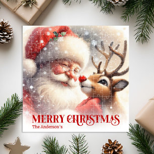 Süßer Weihnachtsmann Rudolph personalisierter Feie Puzzle