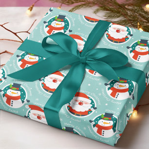 Süßer Weihnachtsmann-Schneemann-Aqua-Weihnachtsmus Geschenkpapier