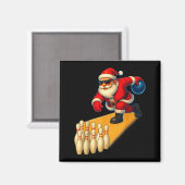 Süßer Weihnachtsmann spielt Bowlingkugel und Pins Magnet (Vorderseite/Rückseite)