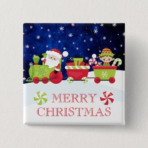 Süßer Weihnachtsmann und Elfenzug Frohe Weihnachte Button