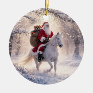 Süßer Weihnachtsmann und Pferd mit Spielzeugtasche Keramik Ornament