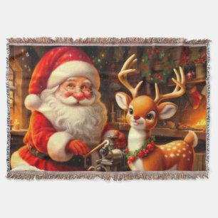 Süßer Weihnachtsmann und Rentiere Decke