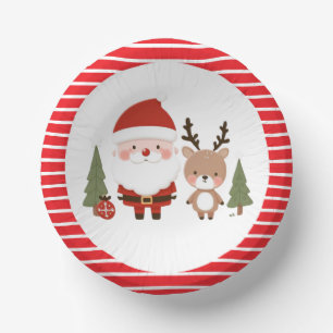 Süßer Weihnachtsmann und Rentiere Pappteller