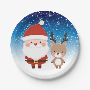 Süßer Weihnachtsmann und Rentiere Pappteller