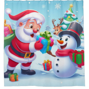 Süßer Weihnachtsmann und Schneemann Duschvorhang