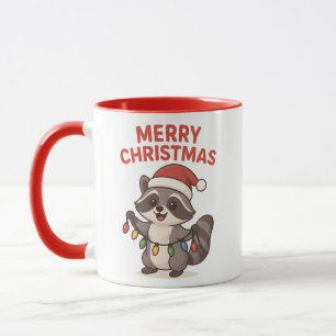Süßer Weihnachtsmann-Waschbär Lustige Weihnachtsli Tasse