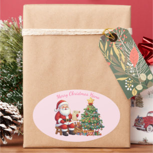 Süßer Weihnachtsmann & Weihnachtsbaum personalisie Ovaler Aufkleber