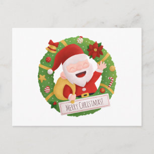 Süßer Weihnachtsmann-Weihnachtskranz-Postkarte Feiertagspostkarte