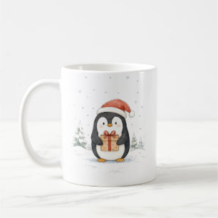 Süßer Weihnachtspinguin mit Geschenk und Santa-Hut Kaffeetasse