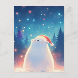 Süßer Weihnachtspolarbär im Sternenwald Postkarte