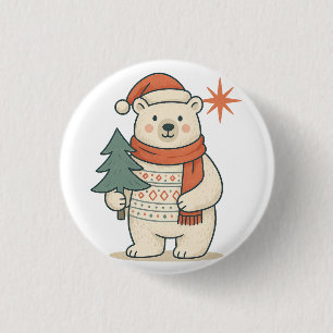 Süßer Weihnachtspolarbär Skandinavischer Winter Button
