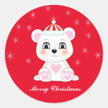 Süßer Weihnachtspolarbär und Schneeflocken auf Rot