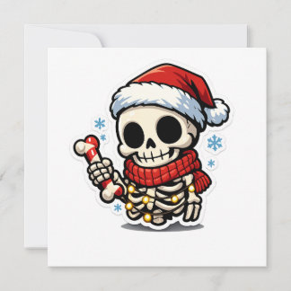 Süßer Weihnachtsskelett mit Zuckerrohr Kawaii  Dankeskarte