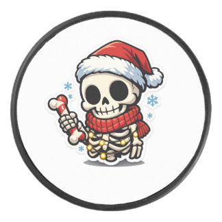 Süßer Weihnachtsskelett mit Zuckerrohr Kawaii  Eishockey Puck