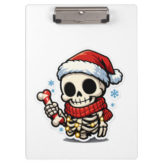 Süßer Weihnachtsskelett mit Zuckerstange Kawaii  Klemmbrett
