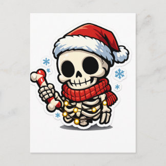 Süßer Weihnachtsskelett mit Zuckerstange Kawaii  Postkarte