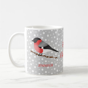 Süßer Weihnachtsvogel Eurasischer Gimpel Und Name Kaffeetasse