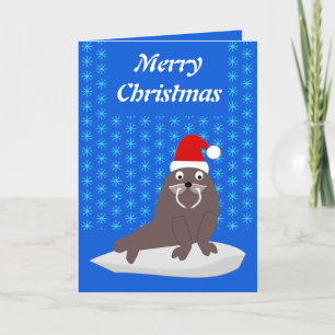 Süßer Weihnachtswalross und Schneeflocken Custom Feiertagskarte