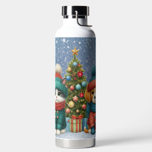 Süßer Weihnachtswelpe & Kätzchen Trinkflasche
