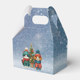 Süßer Weihnachtswelpe und Kätzchen Geschenkschachtel