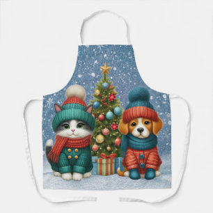 Süßer Weihnachtswelpe und Kätzchen Schürze