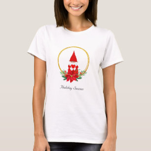 Süßer Weihnachtszwerg auf goldenem Kranz T-Shirt