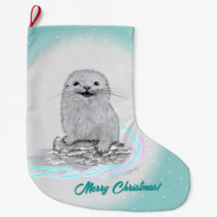 Süßer weißer Baby-Seeoetter , Frohe Weihnachten Großer Weihnachtsstrumpf