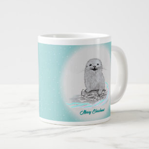 Süßer weißer Baby Seeotter, Frohe Weihnachten Jumbo-Tasse