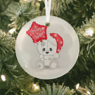 Süßer Weißer Bär & Weihnachtsballon Ornament Aus Glas