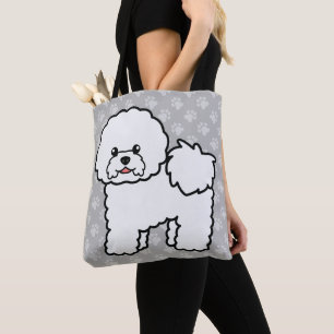 Süßer weißer Bichon Frise Cartoon-Hund auf Grau Tasche