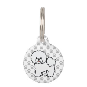 Süßer weißer Cartoon Bichon Frise Hund und Infos z Haustiermarke