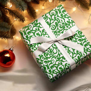 Süßer weißer dunkelgrüner Damast-Blumenmuster Geschenkpapier