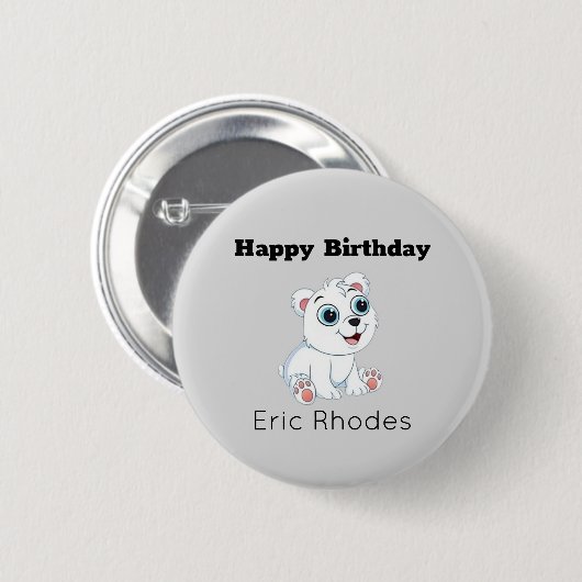 Süßer weißer Eisbär auf grauem Geburtstag Button (Vorne & Hinten)