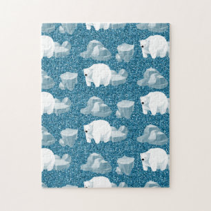 Süßer Weißer Eisbär Nord Wildtier Blau Kalt Puzzle
