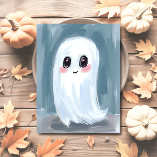 Süßer Weißer Geist Wasserfarben Halloween Feiertagspostkarte