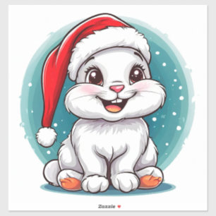 Süßer weißer Hase in Santa-Mütze Aufkleber