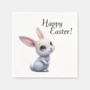 Süßer weißer Hase mit großen blauen Augen Frohe Os Serviette