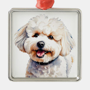 SÜßer weißer lockiger BICHON FRISE WELPE Ornament Aus Metall