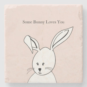 Süßer weißer rosa Hase Liebe Steinuntersetzer