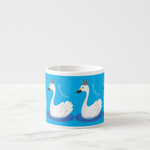 Süßer weißer Schwan mit Kronen-Cartoon Espressotasse