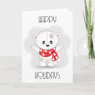 Süßer weißer Teddybär in Weihnachts-Schal Feiertagskarte