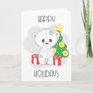 Süßer weißer Teddybär mit Weihnachtsbaum Feiertagskarte