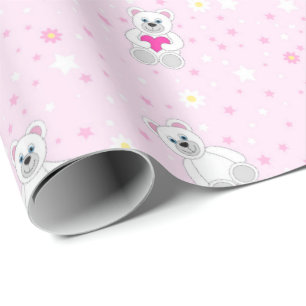 Süßer Weißer Teddybär Rosa Babyparty-Muster Geschenkpapier