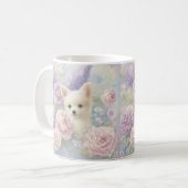 süßer weißer Welpe mit Blumen Kaffeetasse (Vorderseite Links)