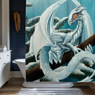 Süßer Weißer Winterdrache Schneebedeckte Kiefer Fa Duschvorhang