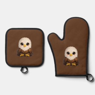 Süßer Weißkopfseeadler mit großen Augen, gemütlich Ofenhandschuh & Topflappen-Set